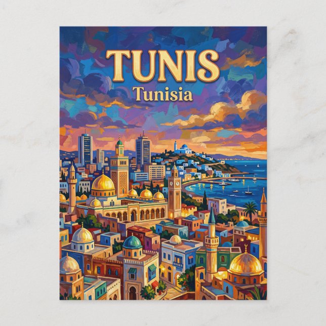 Cartão Postal Panorama de Tunes Tunísia (Frente)