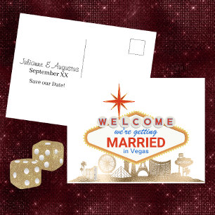 Cartão Postal Panorama Dourado de Las Vegas para Casamento Save