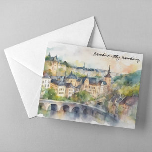 Cartão Postal Panorama Vista da Cidade do Luxemburgo em Aquarela