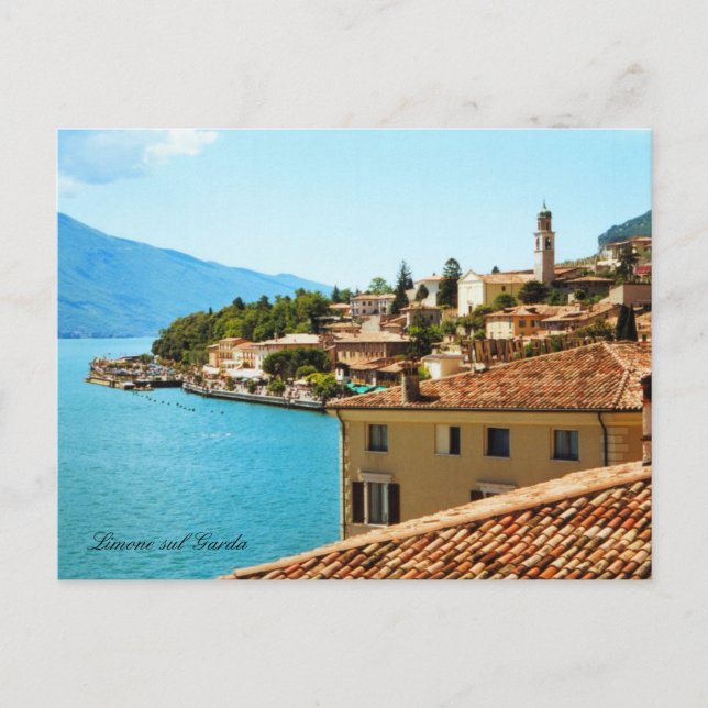 Cartão Postal Panorâmica Vista Limone Lake Garda Itália (Frente)