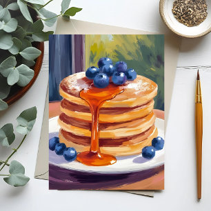 Cartão Postal Panquecas de Mirtilo   Pintura a Óleo