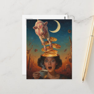 Cartão Postal Panquecas Surpreendentes Café Rosa Vaca