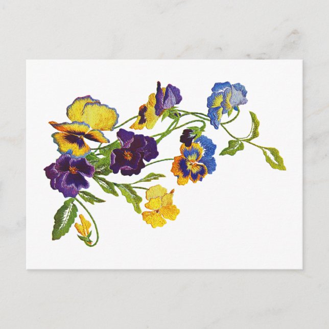 Cartão Postal Pansies bordados Nouveau da arte (Frente)