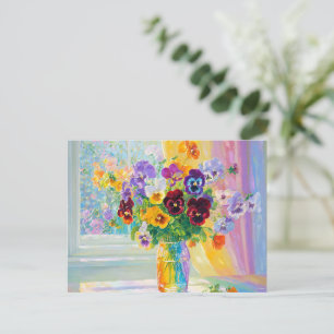 Cartão Postal Pansies Florais em Aquarela