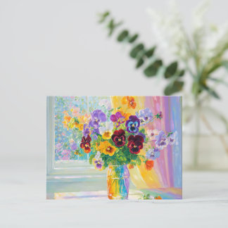 Cartão Postal Pansies Florais em Aquarela