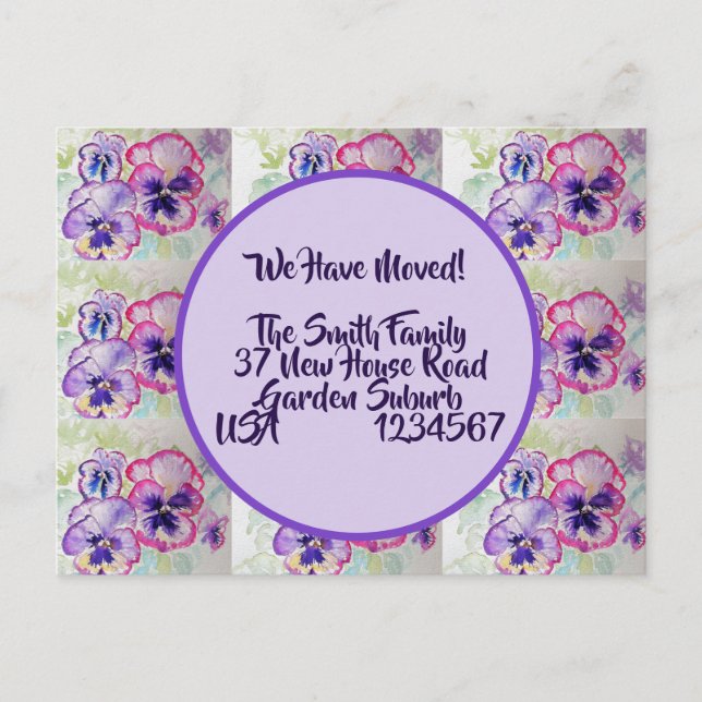 Cartão Postal Pansy Flowers Novo Cartão-Postal De Endereço, Esta (Frente)