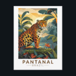Cartão Postal Pantanal Brasil Onça Viagem Arte Vintage<br><div class="desc">Pantanal design de viagem retro vetor. O Pantanal é uma região natural que abrange a maior área de várzea tropical do mundo e as maiores pastagens alagadas do mundo.</div>