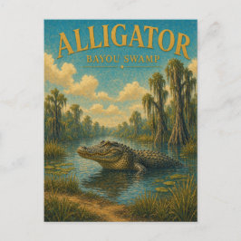 Cartão Postal Pântano Bayou Alligator Aquarela GeoSaga
