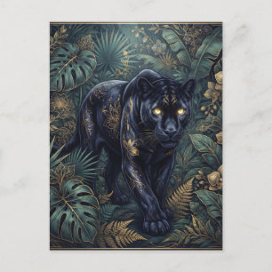 Cartão Postal Pantera Negra Majestosa Rondando uma Selva