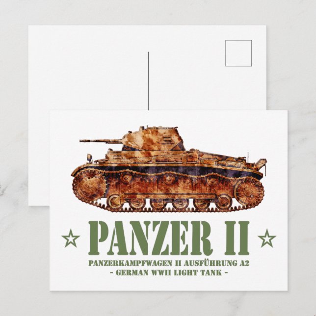 Cartão Postal Panzer II A2 Guerra Mundial 2 Tanque alemão leve (Frente/Verso)