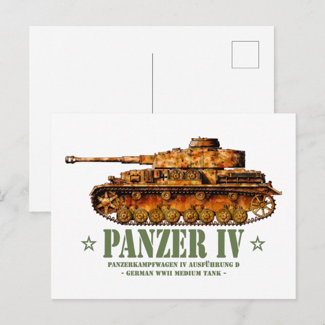 Cartão Postal Panzer IV Guerra Mundial 2.ª Divisão Média Alemã W (Frente/Verso)