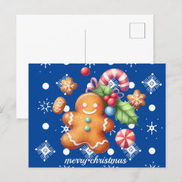 Cartão Postal Pão de gengibre Natal Peppermint Azul Nome Neve