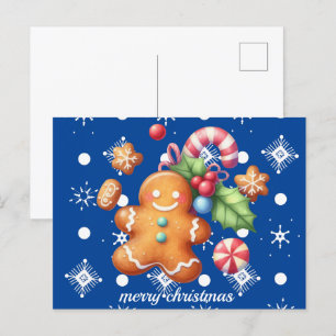 Cartão Postal Pão de gengibre Natal Peppermint Azul Nome Neve