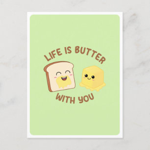 Cartão Postal Pão de Manteiga Kawaii Frase de Amor e Amizade