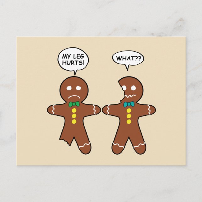 Cartão Postal Pão Gingerpão Cookie Natal Humor Beige Holiday (Frente)