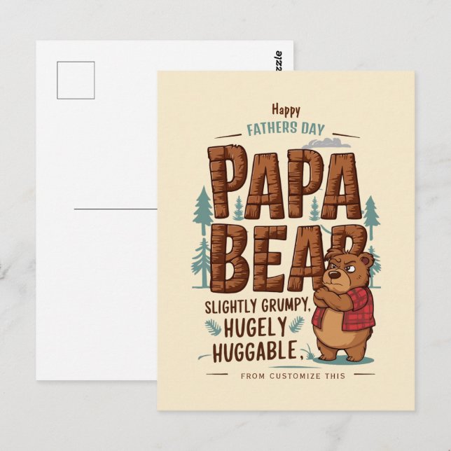 Cartão Postal Papa Bear Vibes - Ligeiramente Grumpy, Hugly Hugga (Frente/Verso)