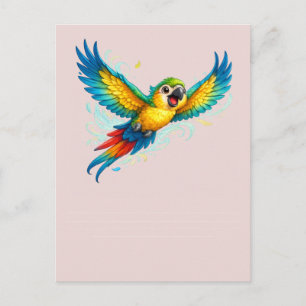 Cartão Postal Papagaio Colorido Feliz em Voo Design de Pássaro K