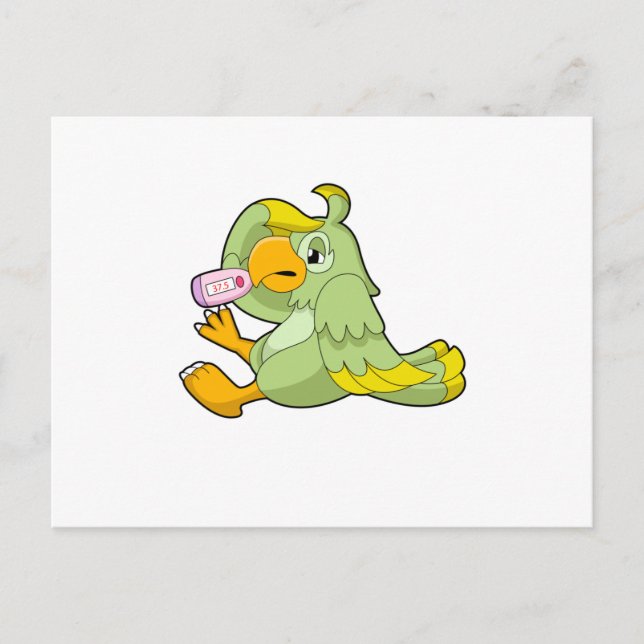 Cartão Postal Papagaio com termômetro clínico (Frente)