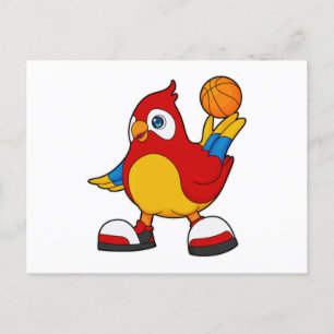 Cartão Postal Papagaio como jogador de basquete com bola de basq