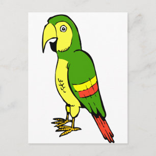 Cartão Postal Papagaio de desenho simples com amarelo e verde