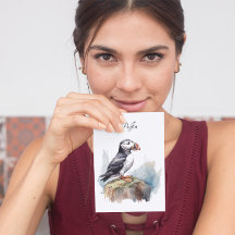 Papagaio-do-mar numa Rocha Aquarela, personalizado