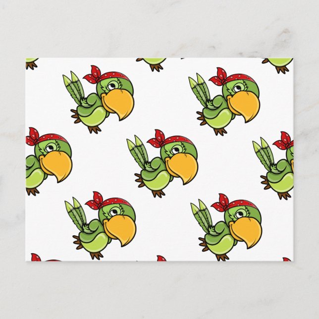 Cartão Postal Papagaio Pirata Verde (Frente)