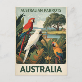 Cartão Postal Papagaios da Austrália Vintage Vida Selvagem