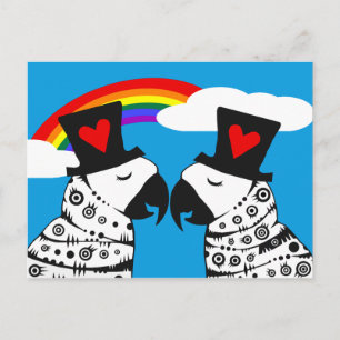 Cartão Postal Papagaios do Orgulho Gay com Arco-íris