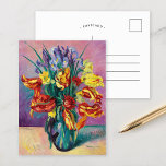 Cartão Postal Papagaios | Henri Manguin<br><div class="desc">Tulipes Perroquet (1916) | Tulipes Perroquet (1916), de Henri Manguin, é uma impressionante pintura de vida estática que apresenta um arranjo vibrante de tulipas de papagaio na floração do cheio. O estilo Fauvist do artista é evidente nas pinceladas ousadas e expressivas e cores ricas e saturadas que dão vida às...</div>