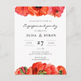 Cartão Postal Papagaios vermelhos - festa de noivado de aquarela