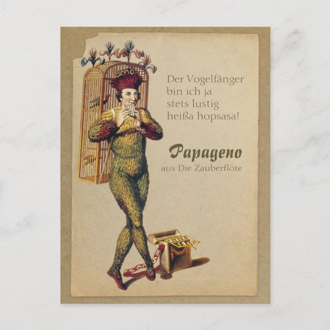 Cartão Postal Papageno Zauberflöte Flauta Mágica CC0839 Mozart (Frente)