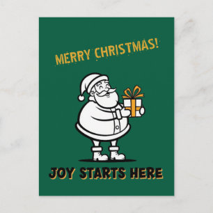 Cartão Postal Papai Noel Alegre com Caixa de Presente