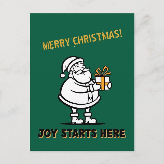 Cartão Postal Papai Noel Alegre com Caixa de Presente (Frente)