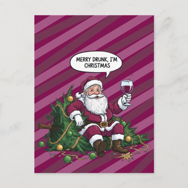 Cartão Postal Papai Noel Bêbado Natal (Frente)