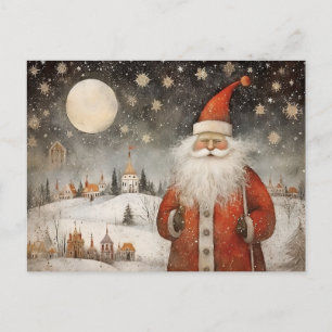 Cartão Postal Papai Noel caprichoso e alegre em uma vila nevada