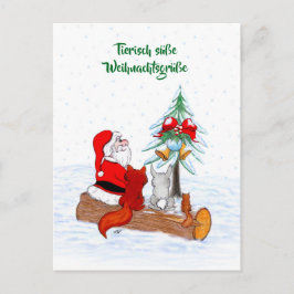 Cartão Postal Papai Noel Coelho Raposa Esquilo, Alemão