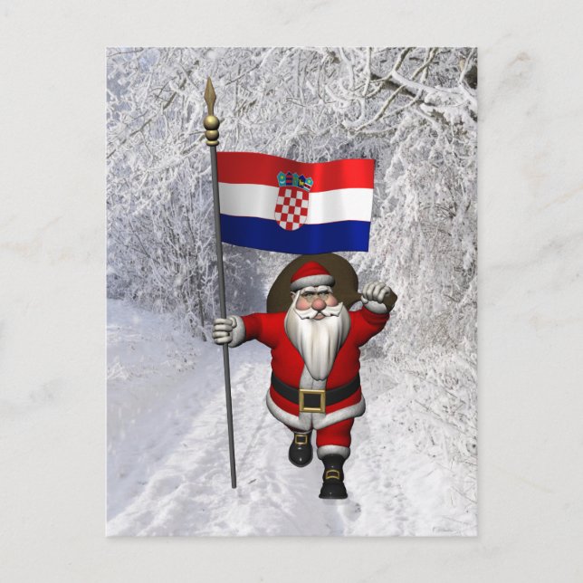 Cartão Postal Papai Noel Com Bandeira Da Croácia (Frente)