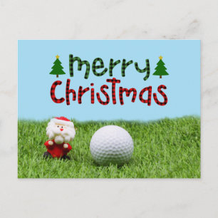 Cartão Postal Papai Noel com bola de golfe Feliz Natal golfista