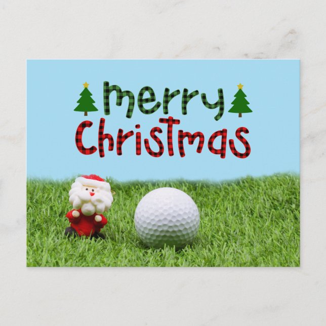 Cartão Postal Papai Noel com bola de golfe Feliz Natal golfista (Frente)