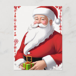 Cartão Postal 🎄 Papai Noel Com Caixa de Presente Alegria ❄️ Nat