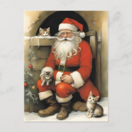 Cartão Postal Papai Noel com Kittens