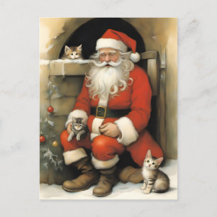 Cartão Postal Papai Noel com Kittens