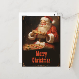 Cartão Postal Papai Noel comendo pizza