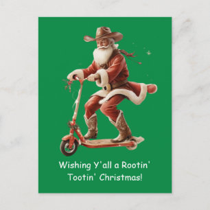 Cartão Postal Papai Noel Cowboy de Scooter Saudação de Natal