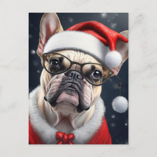 Cartão Postal Papai noel de Natal de Cachorro Francês
