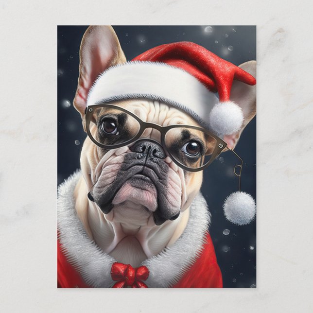Cartão Postal Papai noel de Natal de Cachorro Francês (Frente)