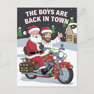 Cartão Postal Papai Noel De Natal Jesus Em Uma Moto Xmas Engraça