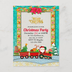 Cartão Postal Papai Noel de Trem com Presentes e Árvore de Natal