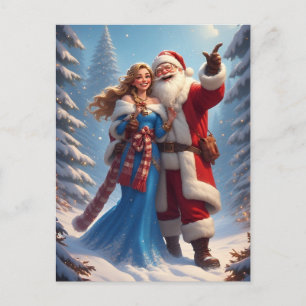 Cartão Postal 🎄 Papai Noel & Donzela de Neve Magia de Natal ❄️