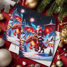 Cartão Postal Papai Noel e Dragão na Véspera de Natal